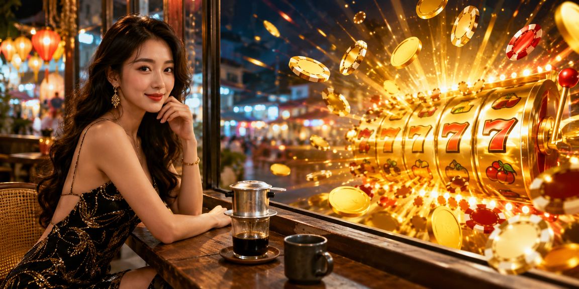 Người dùng Nha Trang mở trò chơi slot trên điện thoại tại quán cà phê